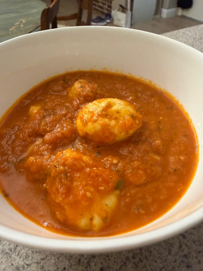Tomato Basil Soup with Cheese Pillows