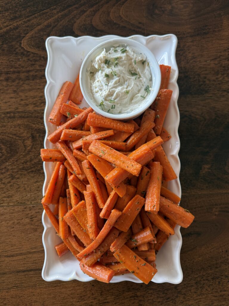 Garlic & Herb Roasted Carrots with Honey Whipped Goat Cheese